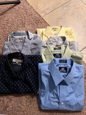Lot of 7 Mens Dress Shirts Stafford Van Heusen Berlioni M-XL
